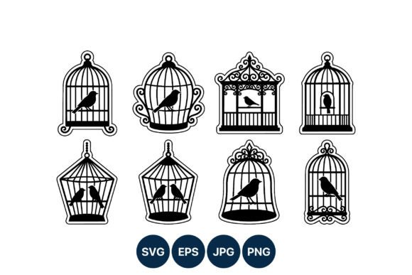Birds in Decorative Cage Silhouettes: Elevating Design with High-Contrast Vector Art