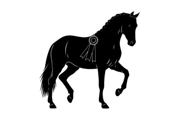 Black Horse with Decorative Harness: A Versatile Silhouette for Modern Design