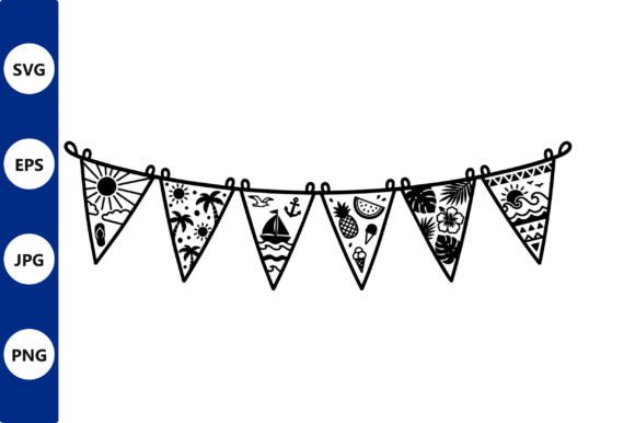 Decorative Bunting Banner with Tropical Motifs