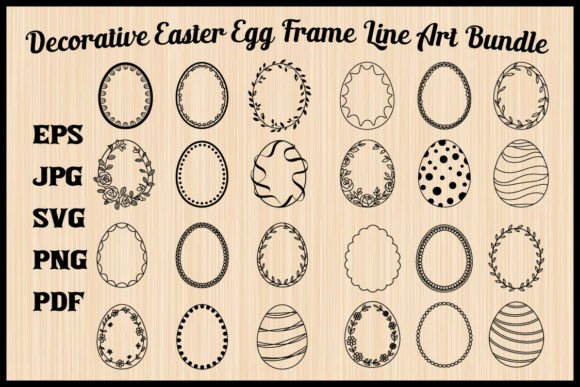 Decorative Easter Egg Frame Line Art Set