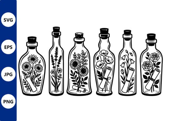 Decorative Glass Bottles Line Art Set