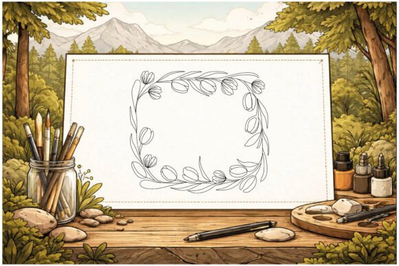 Elevating Design with Decorative Tulip Border Line Art