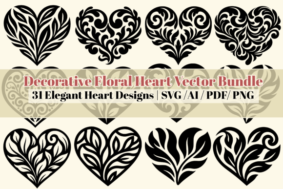Enhancing Creative Projects with the Decorative Floral Heart Vector 31 Svg Bundle