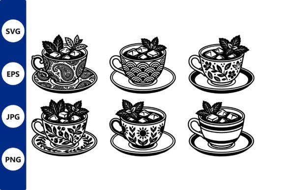 Evaluating Vector Tea Cup with Decorative Patterns for Design Projects