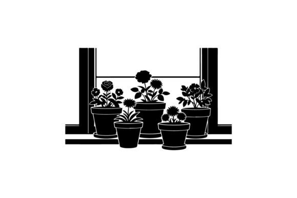 Five Potted Plants with Decorative Black Silhouettes: Integrating Clean Design into Your Creative Workflow