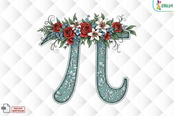 Floral Pi Symbol Decorative PNG: Merging Mathematics with Botanical Elegance