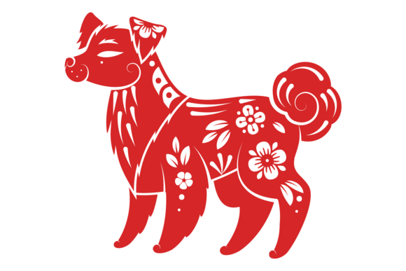 Red Dog Zodiac Icon: Paper Cut Style